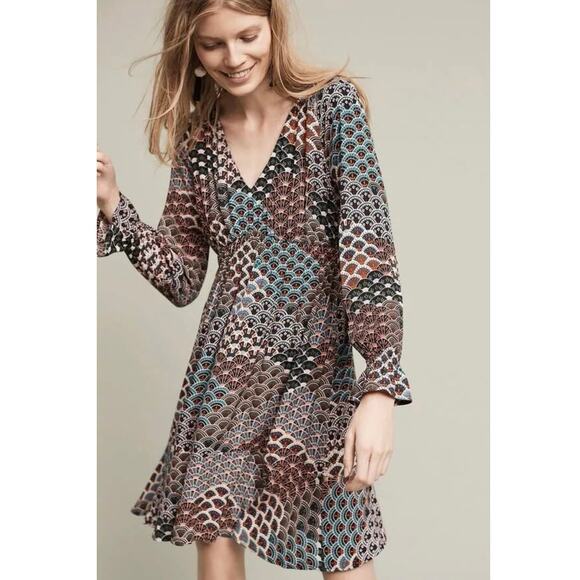 Anthropologie Dresses & Skirts - Anthropologie Maeve Monaco Fan Print Long Sleeve Dress Size XSmall Babydoll Boho